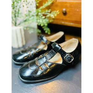 Vintage Girls Leather Shoes Stride Rite‎ 3D Hard Soles T Strap Mary Jane Black